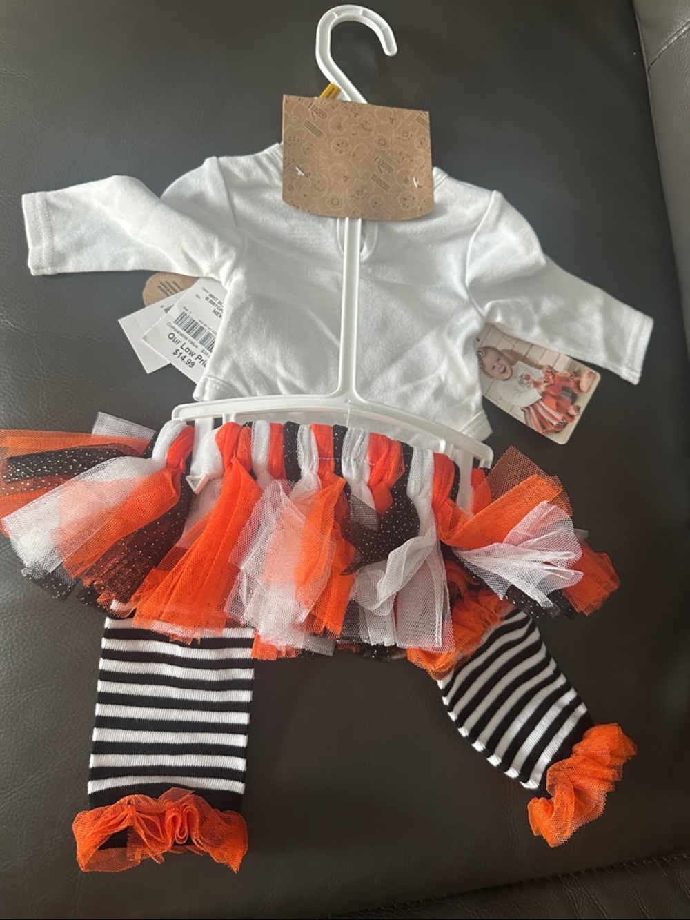 Baby Essentials Orange White Black Halloween Tutu Set with Bow - Picture 5 of 8